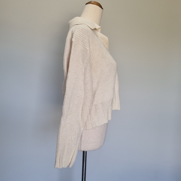 Olive Clothing Cream Wool Blend Rib Knit Collared Henley Cropped Jumper Size - Picture 4 of 8